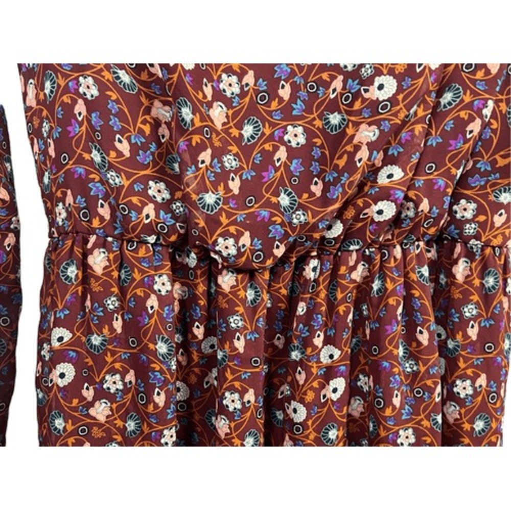 Mudd Medium Womens Floral Long Sleeve Burgundy Tunic‎ Mini Dress Bohemian Chic - Picture 4 of 9